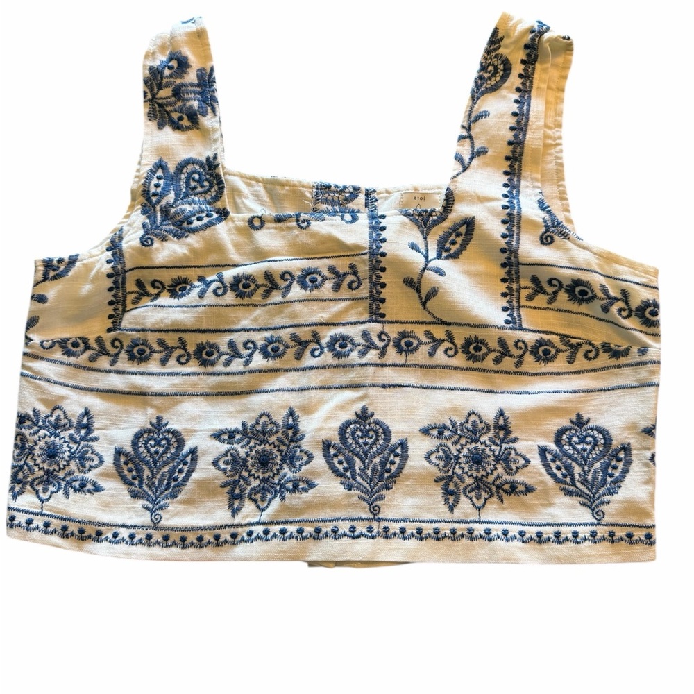 Joie Ivory and Blue Patterned Crop Top